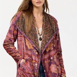 Johnny Was Women's Vibrant Purple Reversable Sherpa Patterned Blazer